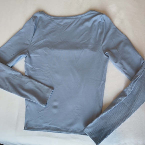 Hollister Blue Ribbed Lace Trim Long Sleeve Shirt - Picture 4 of 4